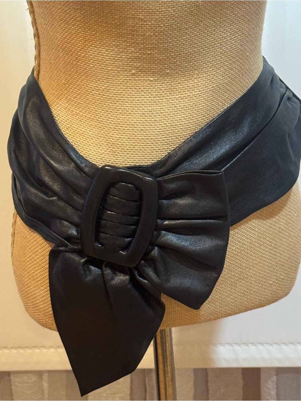Suzi Roher Black Leather Waist Wrap Belt with Decorative Buckle, small